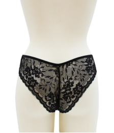 Culotte noire en dentelle avec nœud en satin - PF09LBLK